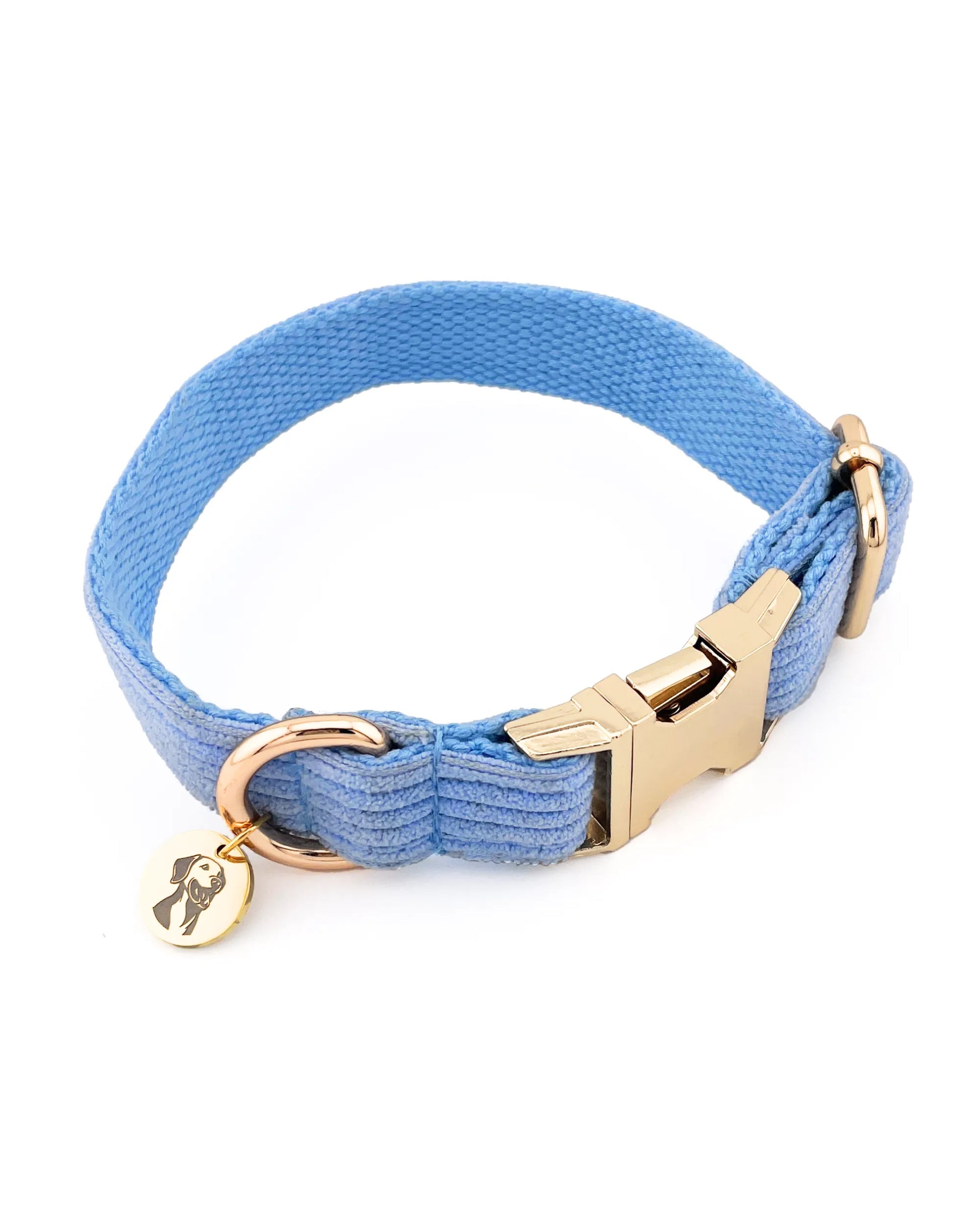 Collar para perros ajustable hecho con de pana azul de alta calidad