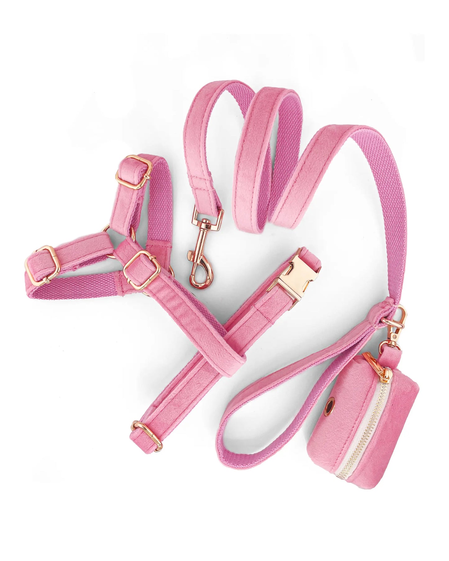 Set de Paseo para perro de Terciopelo Rosa