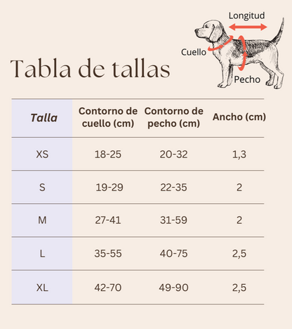 Tabla de tallas para el arnés