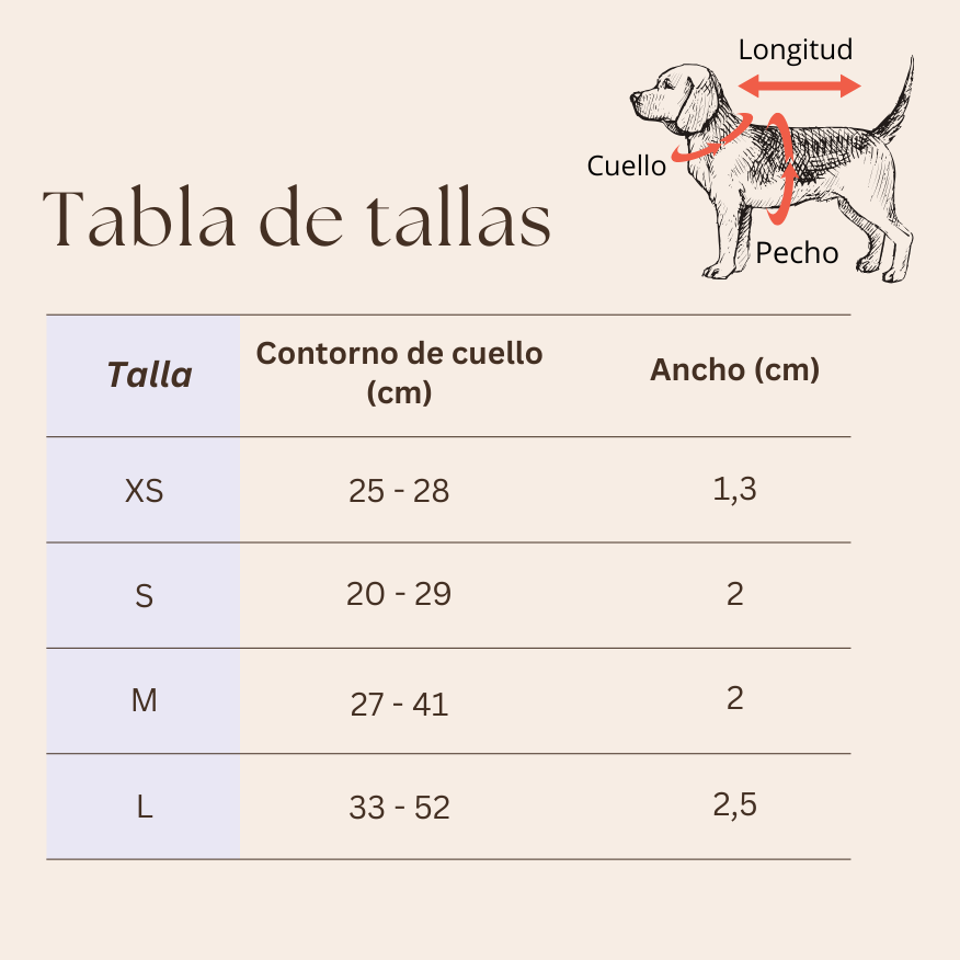 Tabla de tallas de Collar de terciopelo 