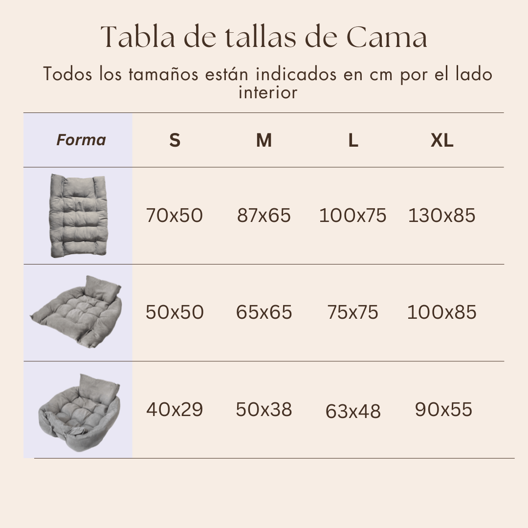  Tabla de tallas de la cama transformable para perro